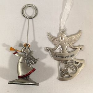Set of Two Pewter Angels, One Card or Photo Holder & One Grandmas are Angels